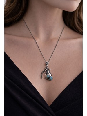 Miraç Gümüş Takı Atölyem 925 Ayar Gümüş Firuze Doğal Taş  Kolye