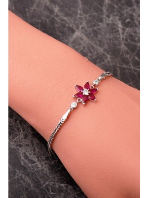 Sümer Telkari 6 Farklı Renk Seçenekli Rodyumlu 925 Ayar Gümüş Lotus Bileklik 4920