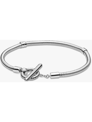 Genel Pandora Moments T-Bar Yılan Zincir Bileklik 925 Ayar Gümüş