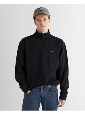 Gant Erkek Siyah Relaxed Fit Yarım Fermuarlı Sweatshirt 2525398T.5