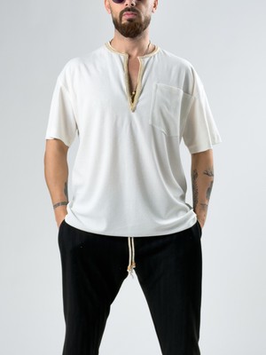 Cocopelli Yaka Detaylı Erkek Beyaz T-Shirt COC2876