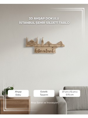 Ahsa Sanat 3D Ahşap Dokulu Istanbul Şehir Silüeti Tablo