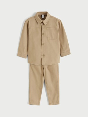 LC Waikiki Lcw Kids Bej Erkek Çocuk Gabardin Gömlek ve Pantolon