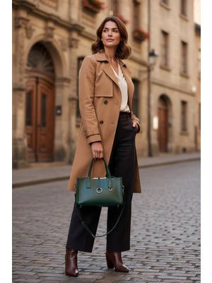 Glemix Tresse Yeşil Cilt Keseli Kadın El ve Omuz Çantası