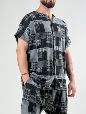 Cocopelli Yama Desenli Erkek Sıfır Kol Gömlek COC2887