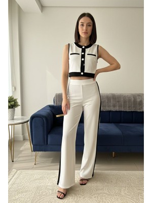 Kadın Şeritli Ottoman Kumaş Ikili Set Young Tarz Ikili Takım