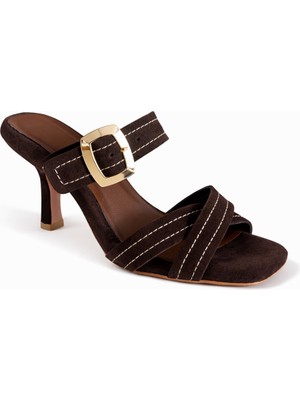 Nope21 Myra Kahverengi Hakiki Deri Topuklu Terlik