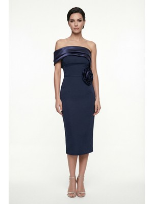 Lafaba Kadın Lacivert Kayık Yaka Incili Söz Nişan Nikah Abiye Elbise