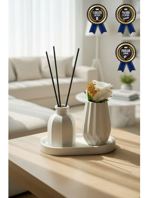 Feyza Design Minimal Vazo ve Biblo Seti, Şık Dekoratif Obje, Difüzör ile Zarafet