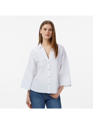 Nautica Kadın Beyaz Regular Fit Kısa Kollu Gömlek 65W309T.1BW