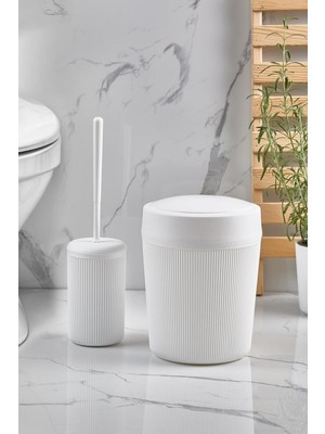 Feyza Design Beyaz Banyo Çöp Kovası ve Tuvalet Fırçası Seti, Şık ve Kullanışlı