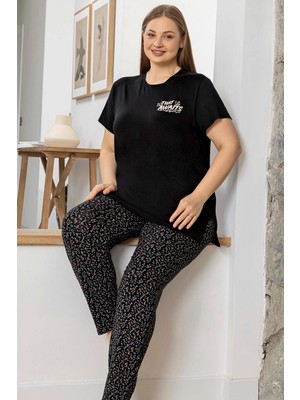 Aydoğan Kadın Inci Büyük Beden Kısa Kol Siyah Pijama Takım 0059