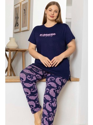 Aydoğan Kadın Inci Büyük Beden Kısa Kol Lacivert Pijama Takım 0064
