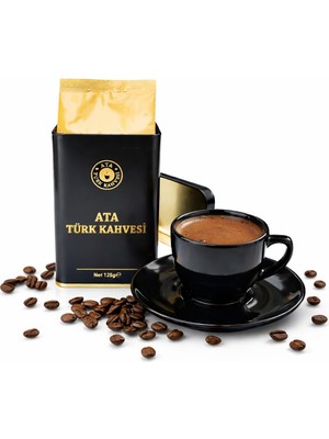 1 Adet Hediye Siyah Türk Kahvesi Fincan Takımı + 125G. Ata Türk Kahvesi Metal Kutu