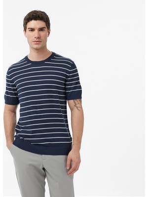 Nautica Erkek Lacivert Regular Fit Kısa Kollu Çizgili Triko S65107T.4NV