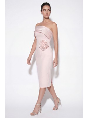 Lafaba Kadın Pudra Kayık Yaka Incili Söz Nişan Nikah Abiye Elbise