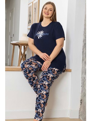 Aydoğan Kadın Inci Büyük Beden Kısa Kol Lacivert Pijama Takım 0060