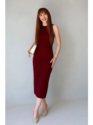 Lacase Drapeli Midi Bordo Elbise