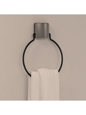 Feyza Design Pratik Siyah Yuvarlak Metal Havluluk, Süper Yapışkanlı, Modern Tasarım