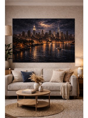 Artease Newyork Gece Şehir Manzarası Kanvas Tablo