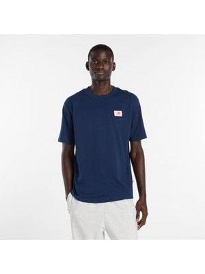 New Balance Woven Label Erkek Mavi T-Shirt.nny