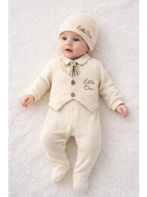 My Baby Kumsal CAYZEN Erkek Bebek Kravat ve Yelek Görünümlü Şık Şapkalı Tulum 3 - 6 ay  1124