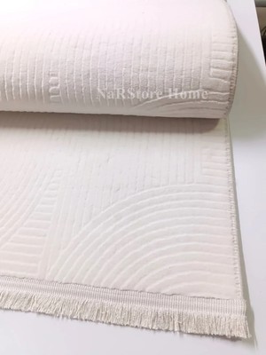 NarStore Home Rölyef Joy Krem Saçaklı Kaymaz Taban Kesme Halı Yolluk
