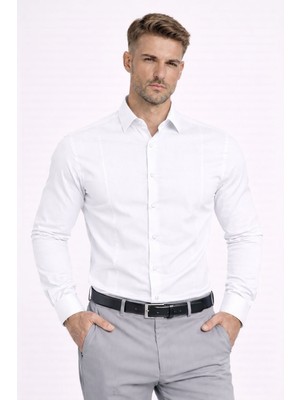 Colvis Man Erkek Saten Likra Pamuklu Slim Fit Gömlek Takım Elbiselik Hediye Kutulu