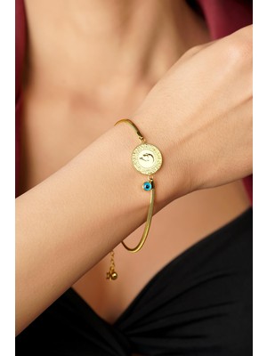 Fiyonk Kuyumculuk 22 Ayar Yatırımlık Yeni Çeyrekli 14 Ayar Altın İtalyan Zincirli Bileklik l Nazar Boncuklu