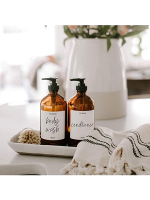 Feyza Design Şişe Seti 500ML Amber Cam Banyo Ürünleri, Duş Jeli ve Saç Kremi Ikili