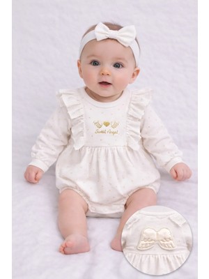 My Baby Kumsal CAYZEN Angel Nakışlı Kız Romper Melek Kanatlı Bandanalı 3 - 6 ay  1123