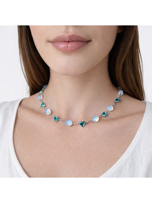 Aurevyn Design Doğal Taşlı Mavi Kalp Desenli Choker Kolye