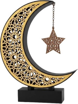 İlk El Grup Ieg™ 3D Hilal Yıldız Dekoratif Obje 23X23 cm Modern ve Manevi Tasarım