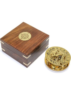 Yaman Market Ahşap Kutulu Pirinç Güneş Saati ve Pusula Modeli