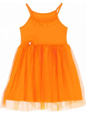 Modanino Kız Çocuk Elbise -Tüllü ve Süsleme Detaylı-Askılı Kollu- 4-8 Yaş 12536