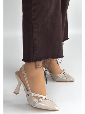 DMR Elegance Tetti Bej Rugan Topuklu Ayakkabı