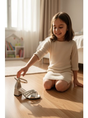 Enoch Kız Çocuk Prenses Stil Bilekten Bağlamalı Topuklu Ayakkabı