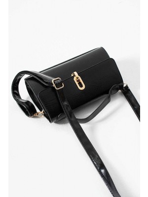 Glemix Bagora Siyah Cilt Tasarım Kilitli Kadın El ve Omuz Çantası