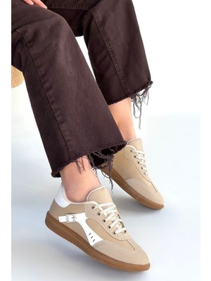 DMR Elegance Mier Bej Cilt Bağcıklı Spor Ayakkabı