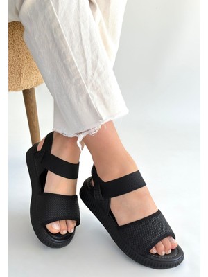 DMR Elegance Jake Siyah Hasır Cilt Sandalet