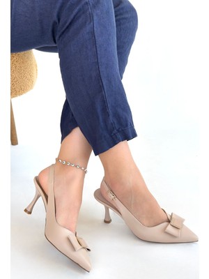 DMR Elegance Leyya Bej Cilt Topuklu Ayakkabı