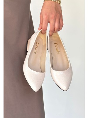 DMR Elegance Nitya Bej Baskılı Rugan Topuklu Ayakkabı