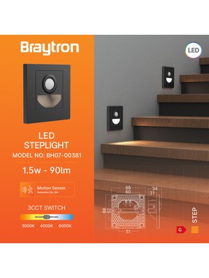 Braytron Modern Üç Renk ve Akıllı Sensör! Modern Merdiven Aydınlatması
