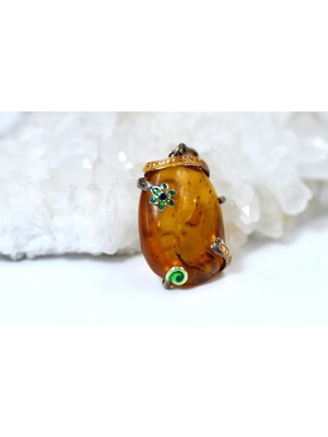 Doğaltaş Damla Kehribar Gümüş Kolye