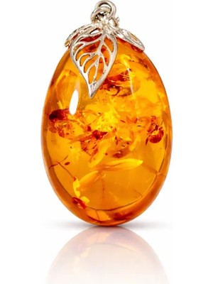 Doğaltaş Damla Kehribar Gümüş Kolye