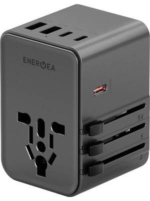 Energea Travelworld Universal GAN70 1 Adet 70W Type C 2 Adet 15W Type C ve 2 Adet 15W USB Çıkışlı Pd Hızlı Şarj Aleti - Siyah