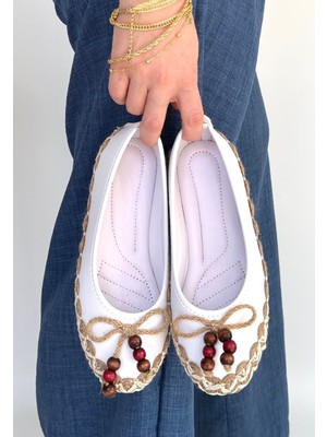 DMR Elegance Ilwe Beyaz Cilt Babet Ayakkabı