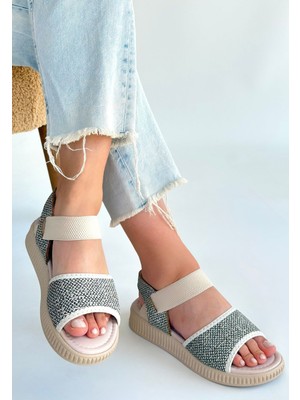 DMR Elegance Jake Yeşil Hasır Cilt Sandalet