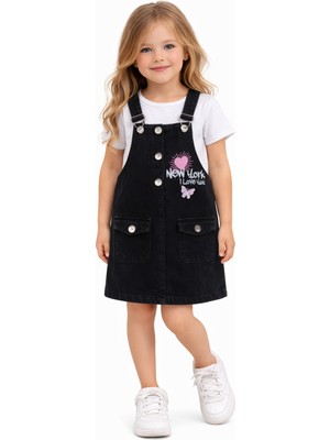 Bilge Trend Kız Çocuk 3/7 Yaş Siyah New York Kot Denim Jile