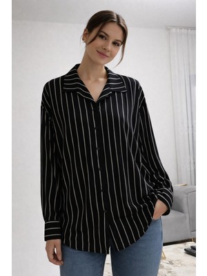 Auraboutique Kadın Çizgili Uzun Gömlek Tunik